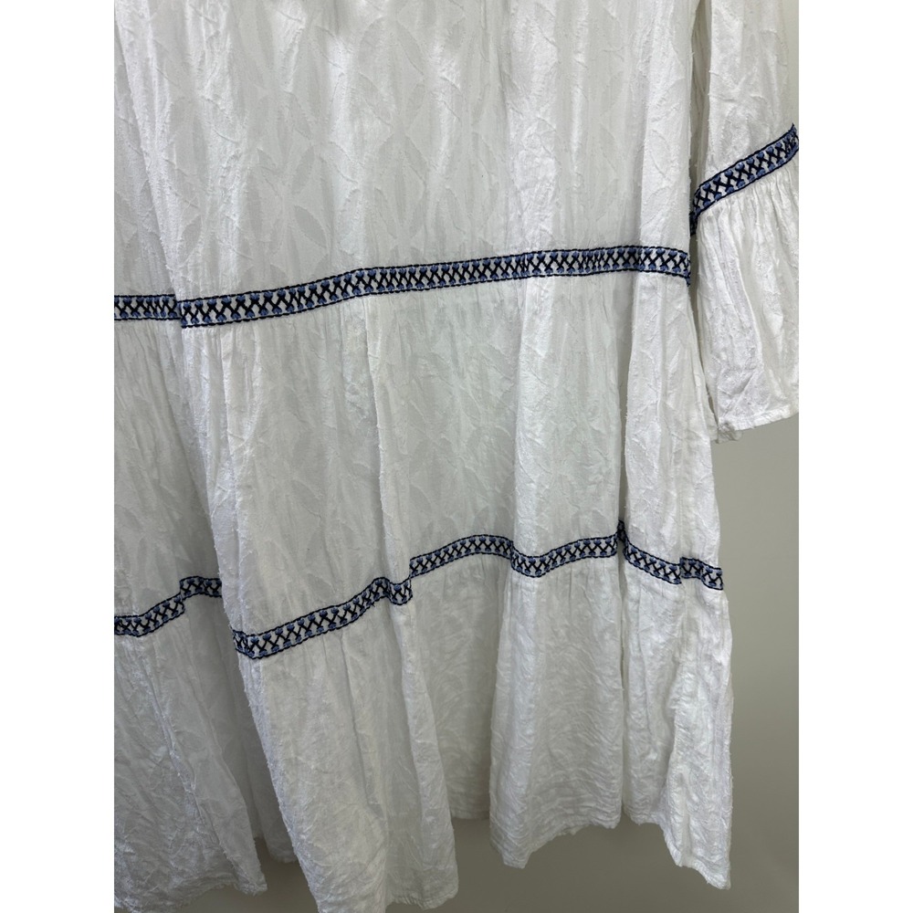 Tommy Bahama Cotton Clip Embroidered Tiered Cover Up Dress White & Blue Large - Picture 4 of 11